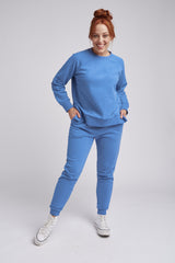 Fleece Plain Side Split Sweater Denim Blue