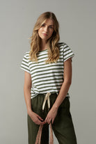 cloth+paper+scissors Tees Basic Cotton Crew Neck Stripe Tee - White/Fairway Green