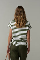 cloth+paper+scissors Tees Basic Cotton Crew Neck Stripe Tee - White/Fairway Green