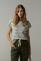 cloth+paper+scissors Tees Basic Cotton Crew Neck Stripe Tee - White/Fairway Green