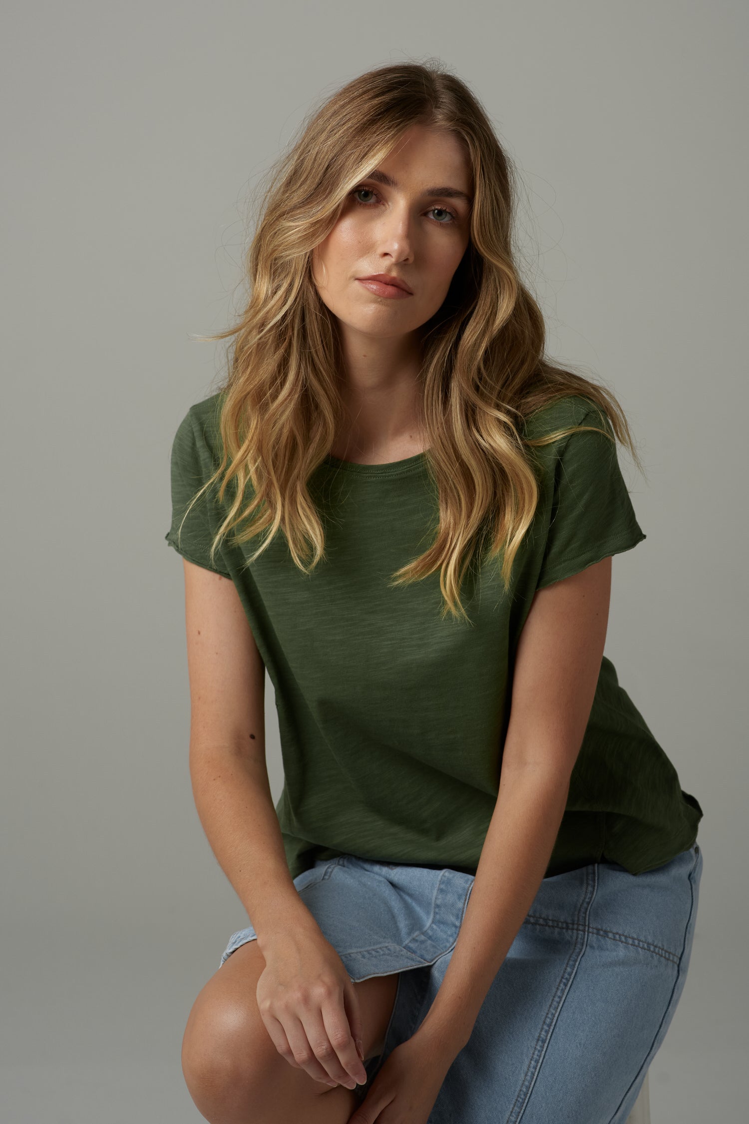 cloth+paper+scissors Tees Front Split Cotton Tee - Fairway Green