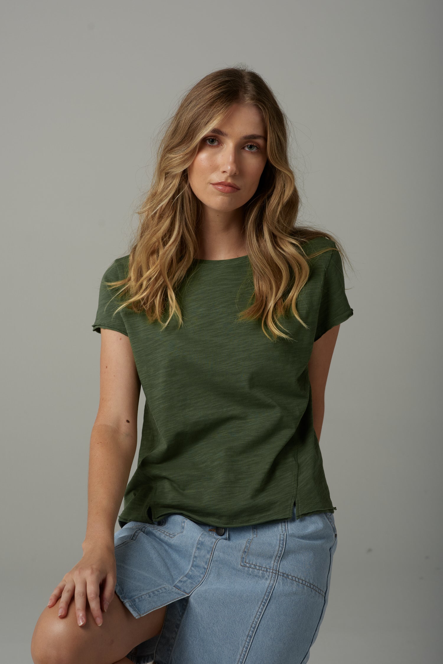 cloth+paper+scissors Tees Front Split Cotton Tee - Fairway Green