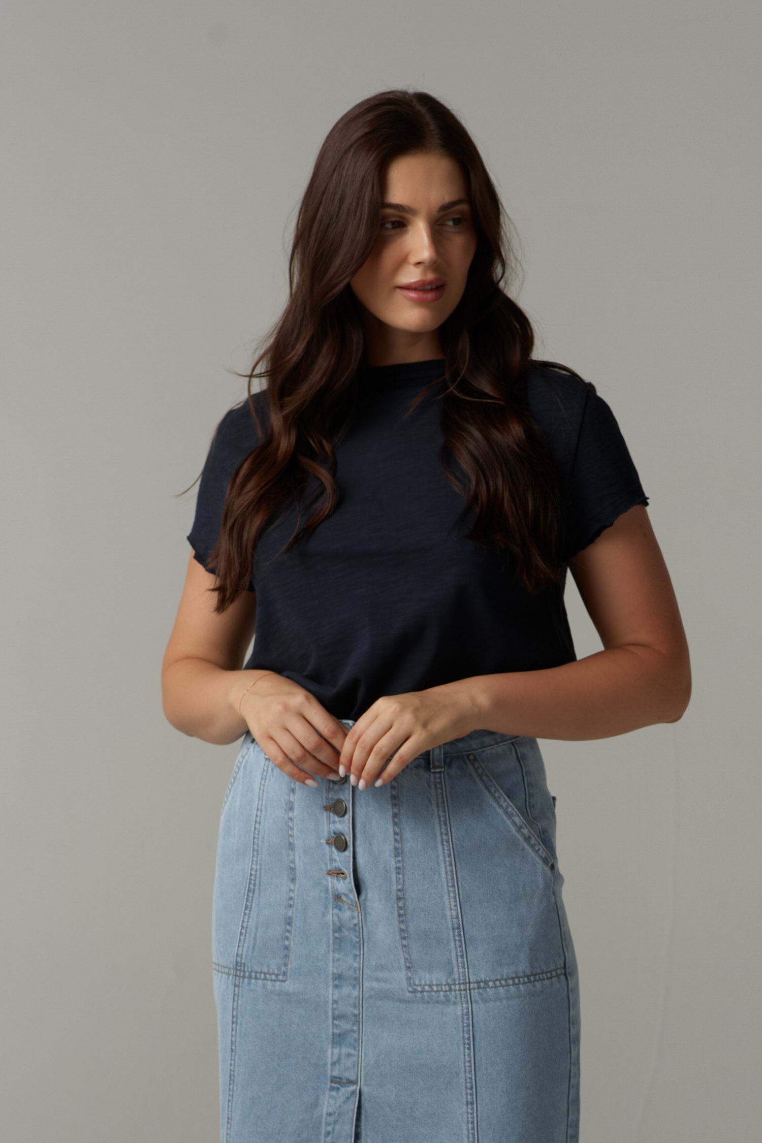 cloth+paper+scissors Tees Front Split Cotton Tee - Parisian Navy