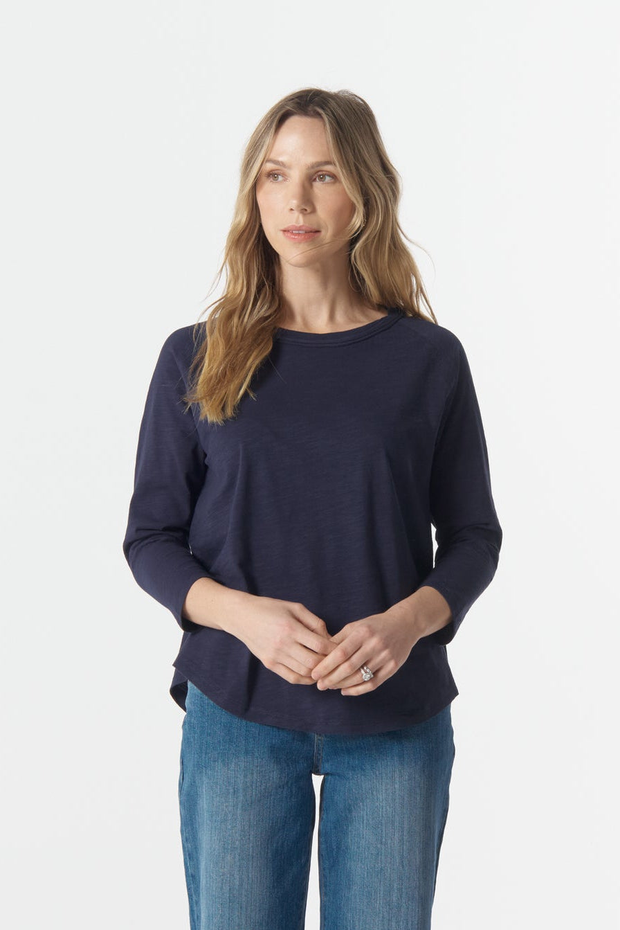 cloth+paper+scissors Tees Cotton 3/4 Sleeve Tee - Parisian Navy