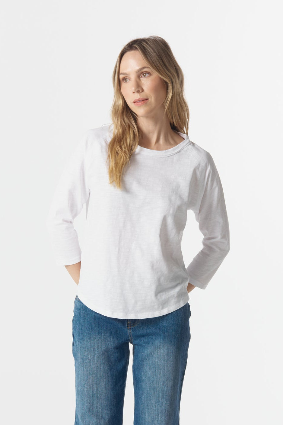 cloth+paper+scissors Tees Cotton 3/4 Sleeve Tee - White