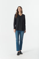 cloth+paper+scissors Tees Basic V Neck Split Hem Tee - Black