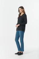 cloth+paper+scissors Tees Basic V Neck Split Hem Tee - Black