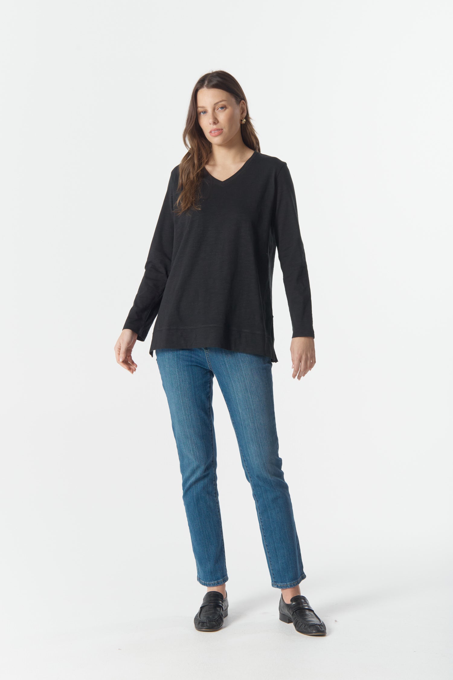 cloth+paper+scissors Tees Basic V Neck Split Hem Tee - Black