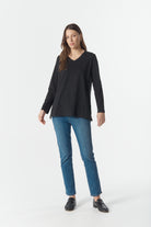 cloth+paper+scissors Tees Basic V Neck Split Hem Tee - Black