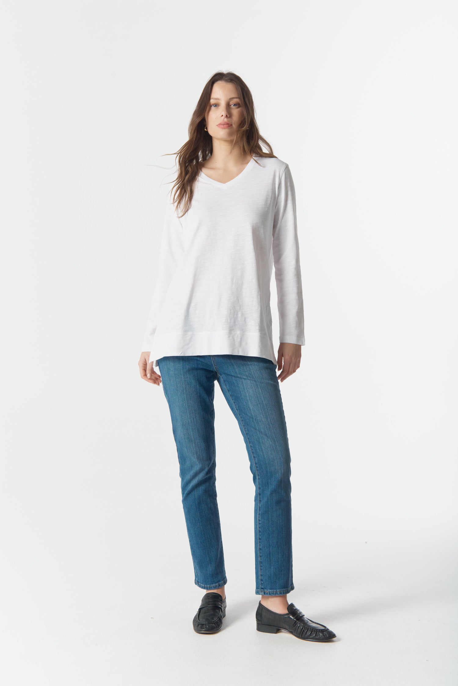 cloth+paper+scissors Tees Basic V Neck Split Hem Tee - White