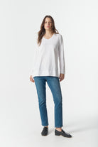 cloth+paper+scissors Tees Basic V Neck Split Hem Tee - White