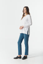 cloth+paper+scissors Tees Basic V Neck Split Hem Tee - White