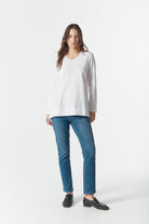 cloth+paper+scissors Tees Basic V Neck Split Hem Tee - White