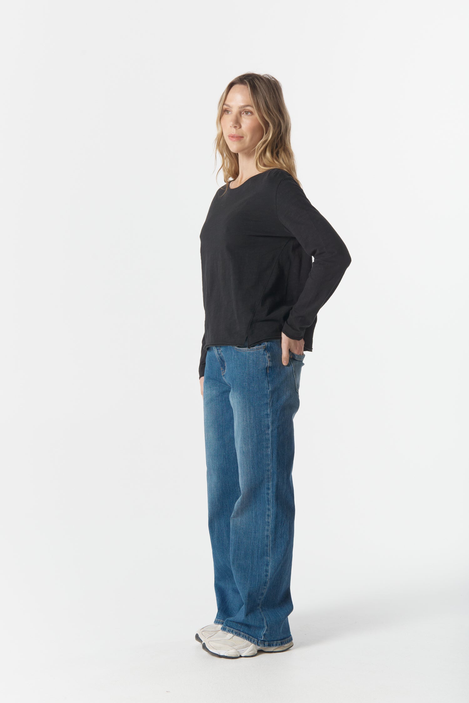 cloth+paper+scissors Tees The Front Split Long Sleeve Tee - Black