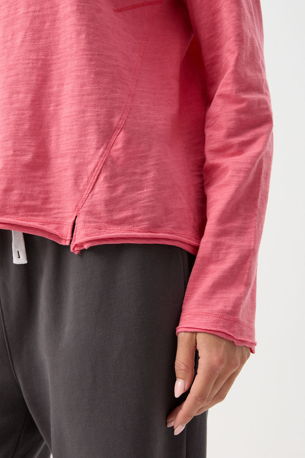 Cotton Front Split Long Sleeve Tee - Coral by cloth+paper+scissors. Timeless women’s fashion using natural fibres and classic shapes