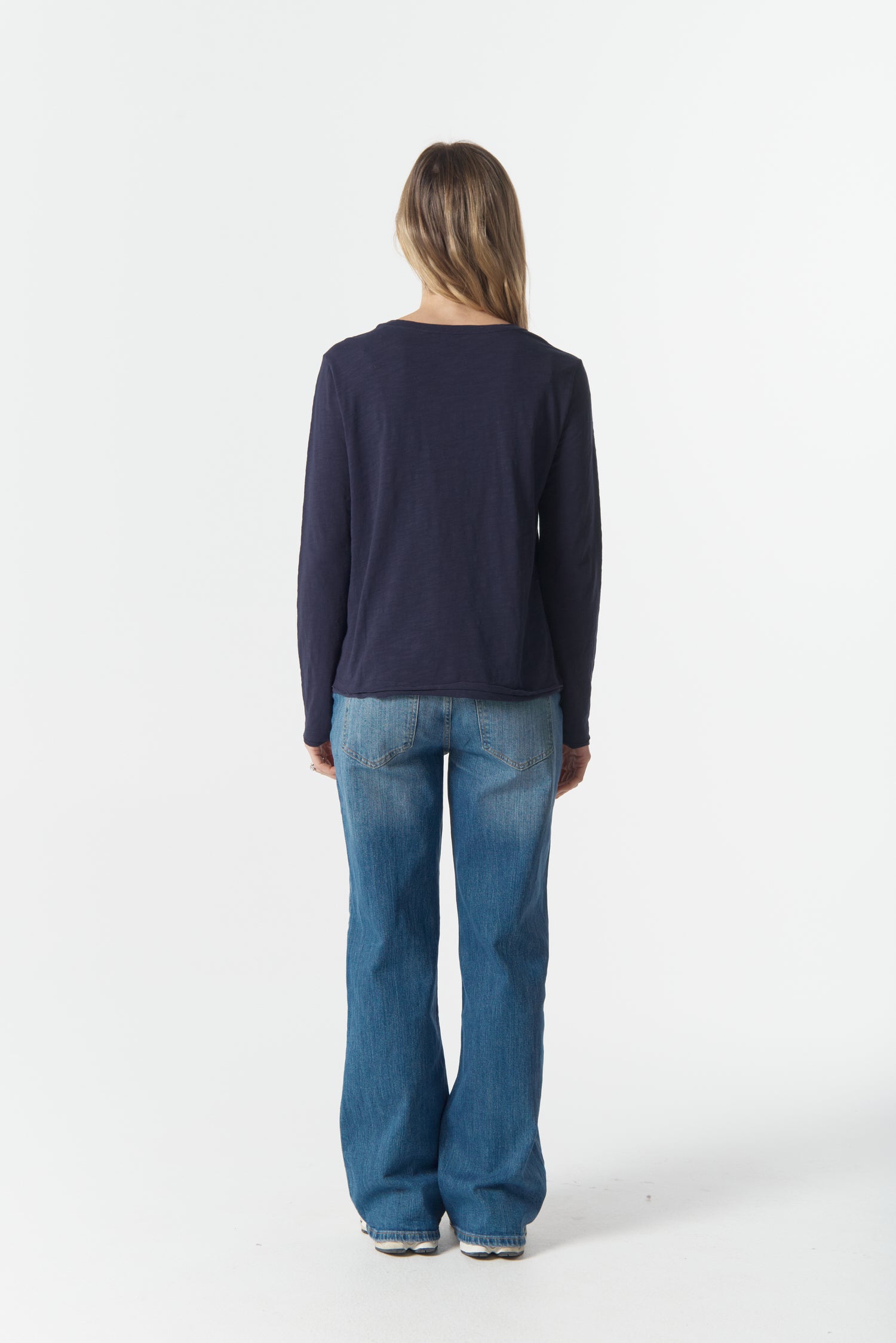 cloth+paper+scissors Tees The Front Split Long Sleeve Tee - Parisian Navy