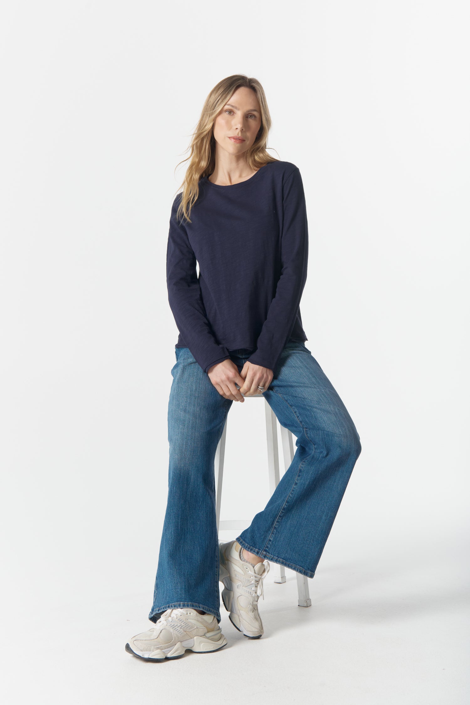 cloth+paper+scissors Tees The Front Split Long Sleeve Tee - Parisian Navy