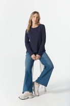 cloth+paper+scissors Tees The Front Split Long Sleeve Tee - Parisian Navy
