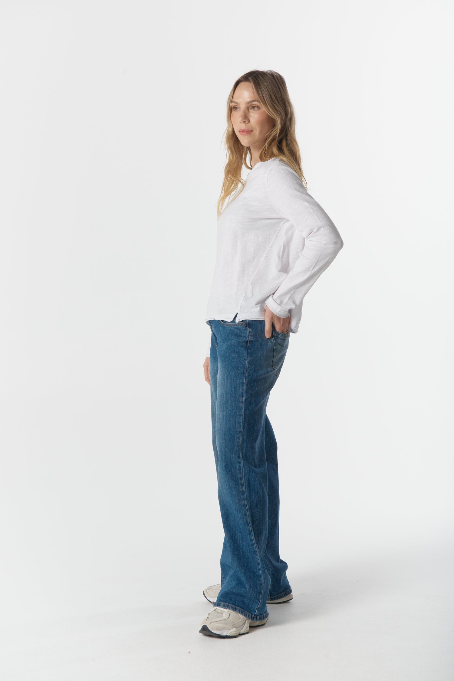 cloth+paper+scissors Tees The Front Split Long Sleeve Tee - White