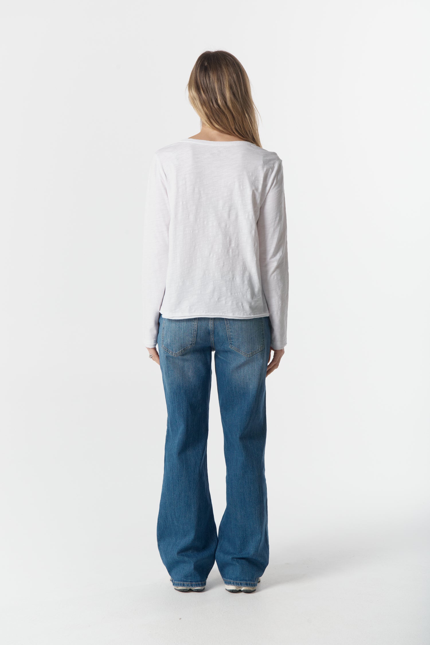 cloth+paper+scissors Tees The Front Split Long Sleeve Tee - White