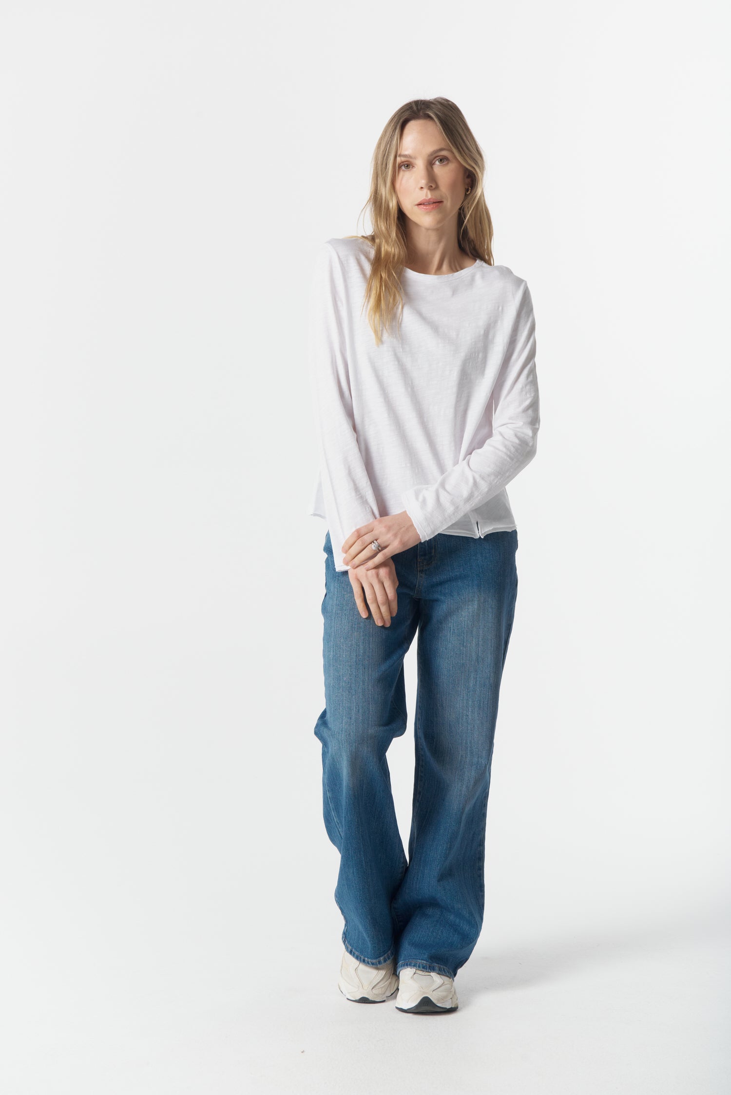 cloth+paper+scissors Tees The Front Split Long Sleeve Tee - White