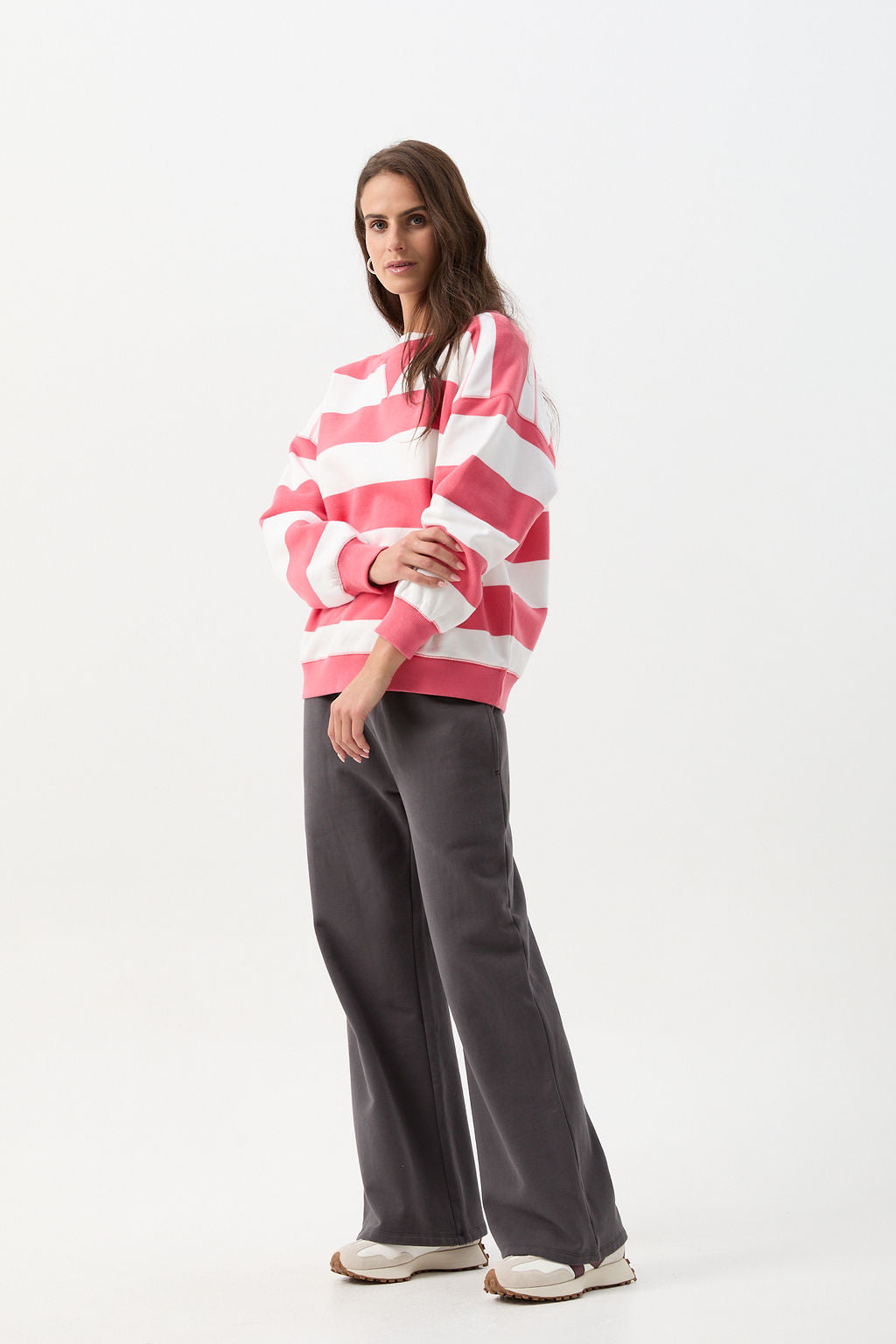 Oversized Cotton Brushed Fleece Sweater - White/Coral by cloth+paper+scissors. Timeless women’s fashion using natural fibres and classic shapes