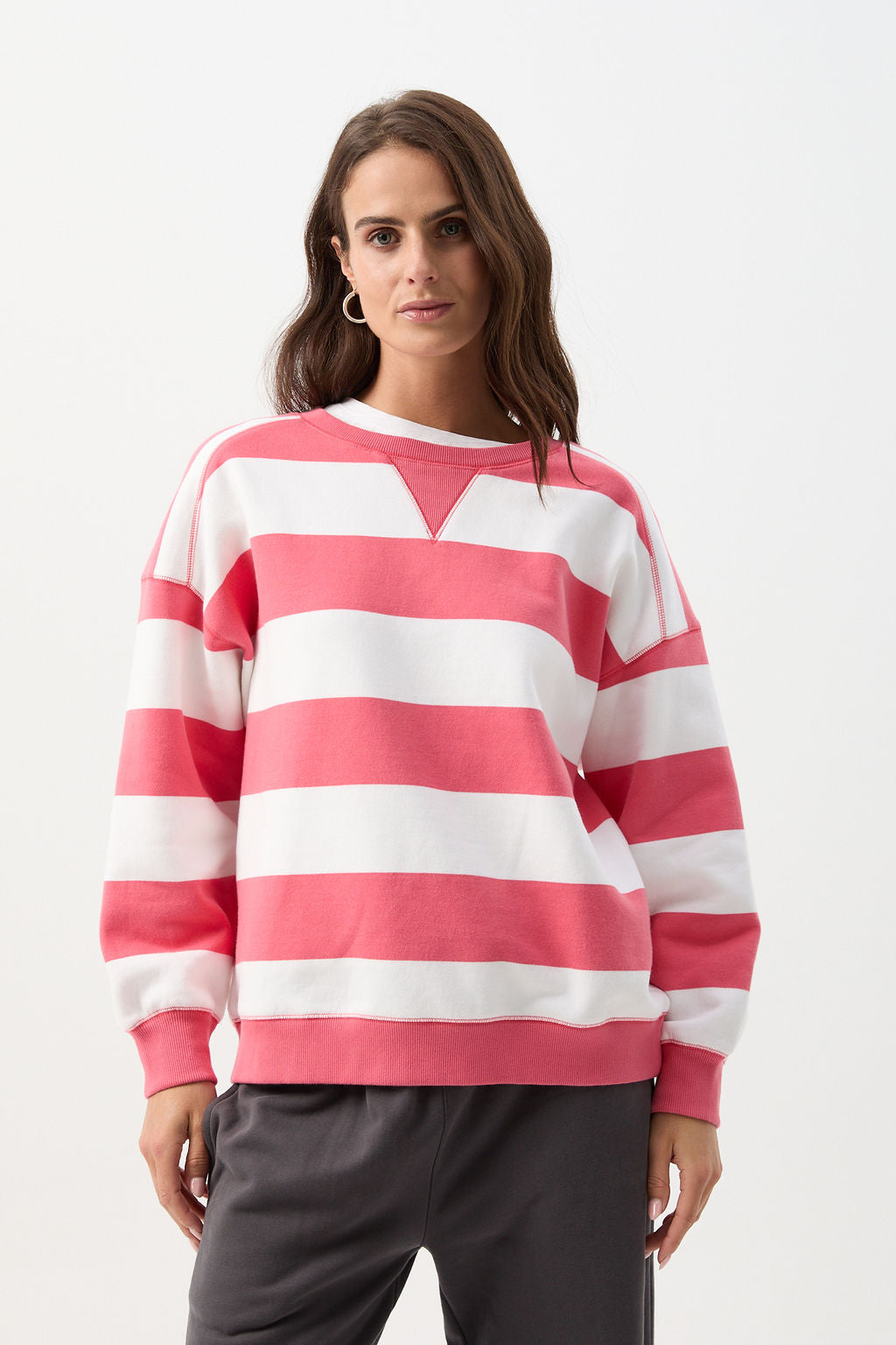 Oversized Cotton Brushed Fleece Sweater - White/Coral by cloth+paper+scissors. Timeless women’s fashion using natural fibres and classic shapes