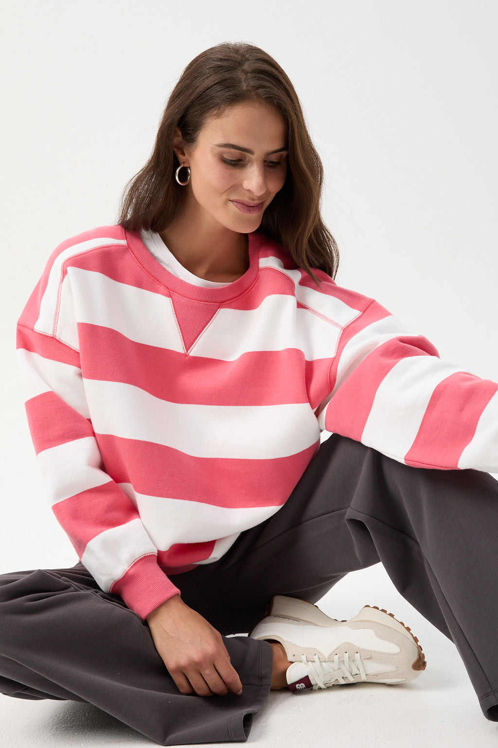 Oversized Cotton Brushed Fleece Sweater - White/Coral by cloth+paper+scissors. Timeless women’s fashion using natural fibres and classic shapes