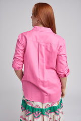 Linen Long Sleeve Pocket Shirt Bright Pink