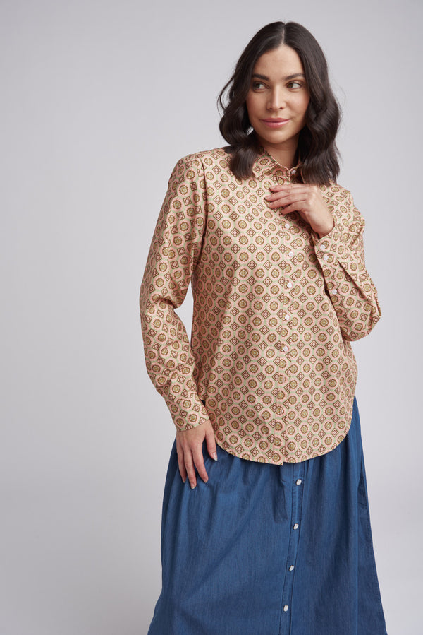 Relaxed Geo Print Cotton Shirt