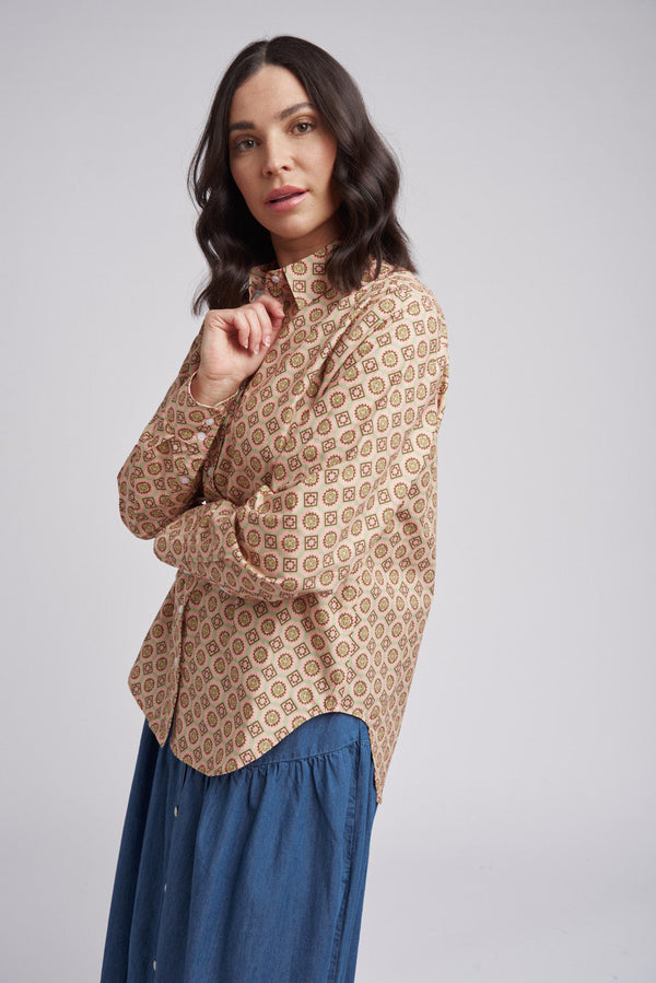 Relaxed Geo Print Cotton Shirt