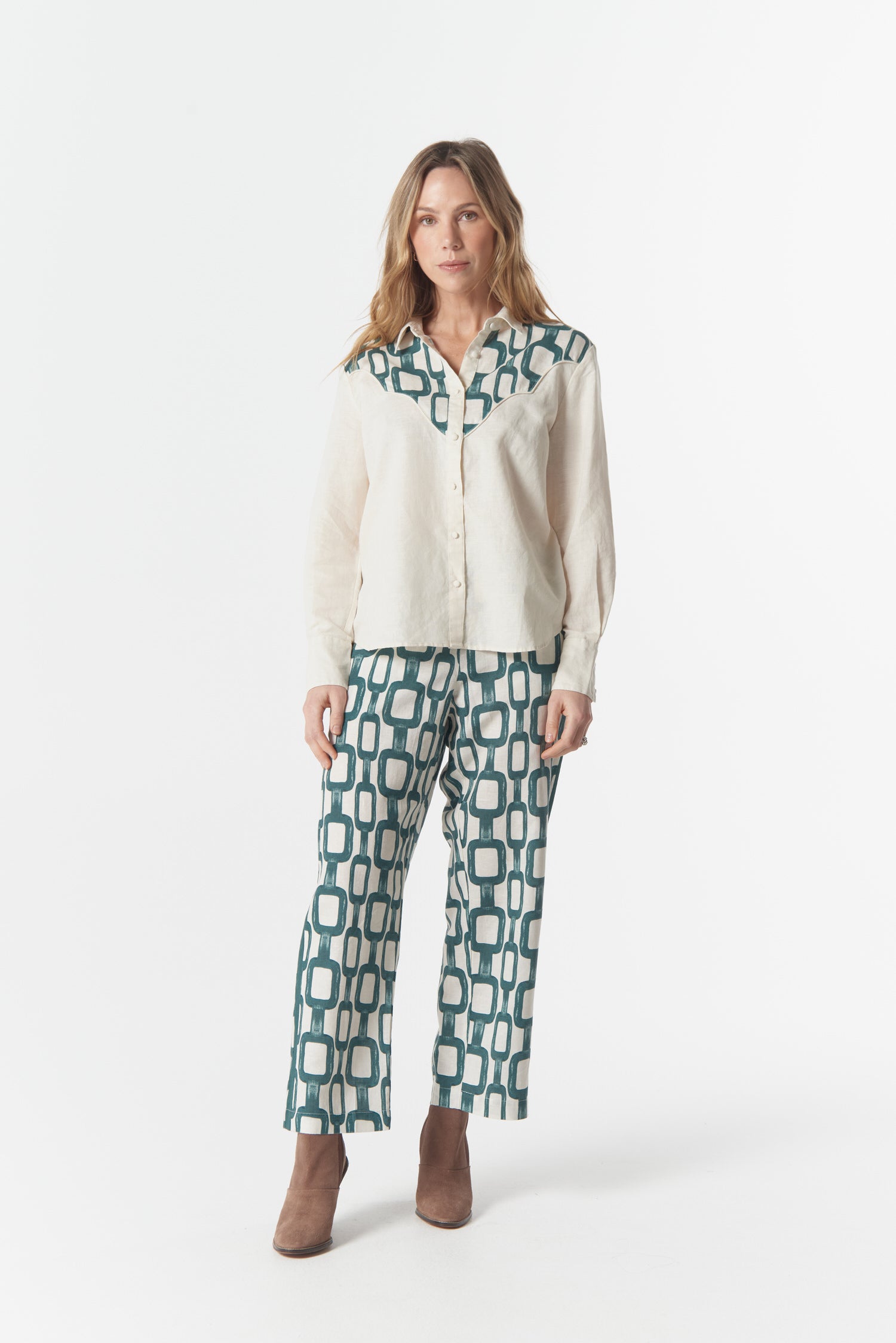 cloth+paper+scissors Blouses Cowgirl Yoke Shirt - Cream/Chain Print