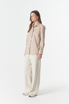 cloth+paper+scissors Blouses Most Wanted Striped Shirt - Camel/White