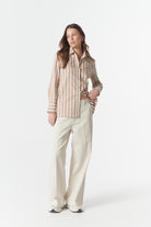 cloth+paper+scissors Blouses Most Wanted Striped Shirt - Camel/White