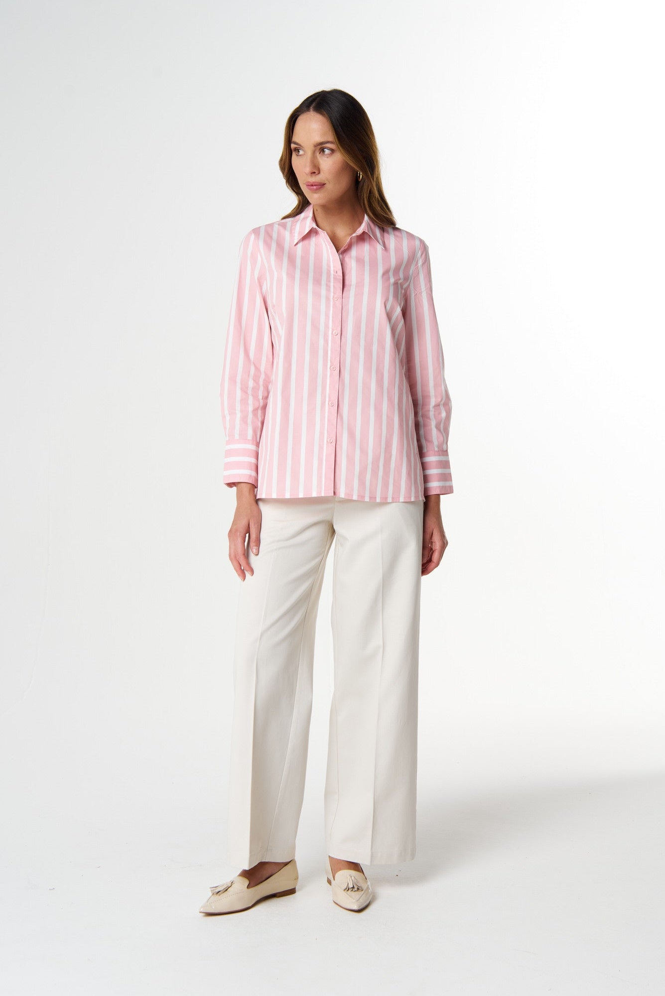 cloth+paper+scissors Blouses Most Wanted Striped Shirt - Pink A Boo/White