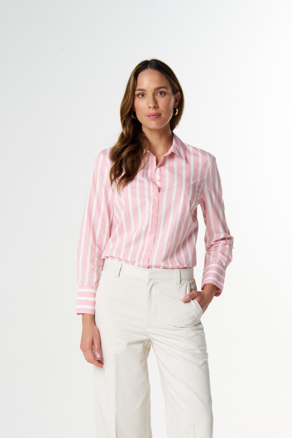 cloth+paper+scissors Blouses Most Wanted Striped Shirt - Pink A Boo/White
