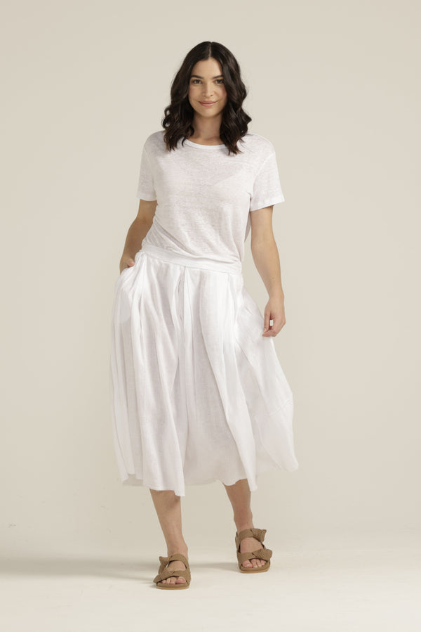 Linen Pleated Full Skirt White