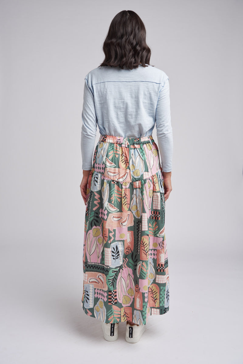 Ruffle Poppy Print Cotton Maxi Skirt