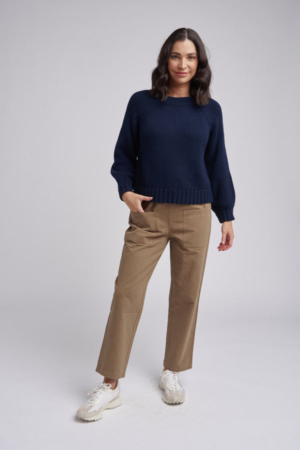 Casual Cropped Cotton Pant Tabacco