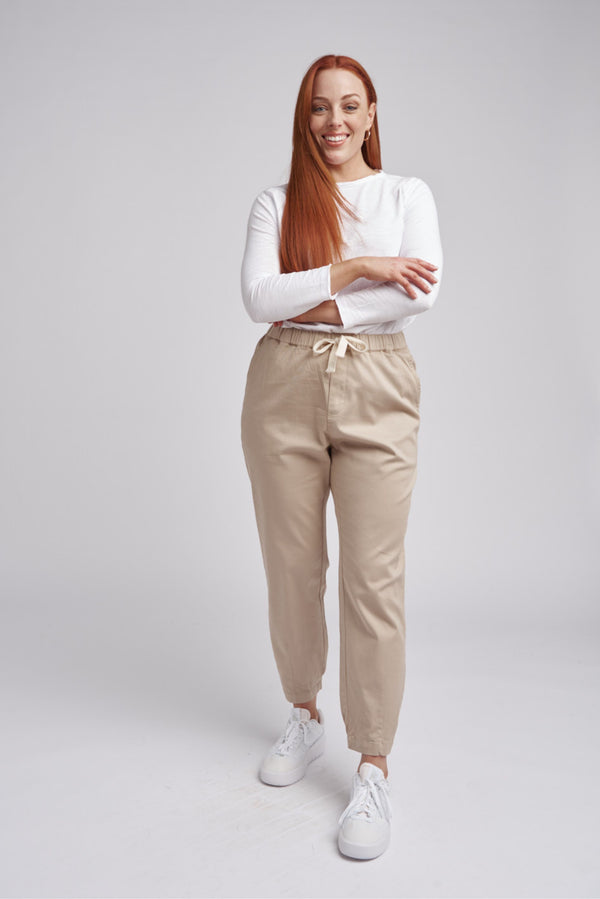 Casual Tapered Leg Cotton Pant Taupe