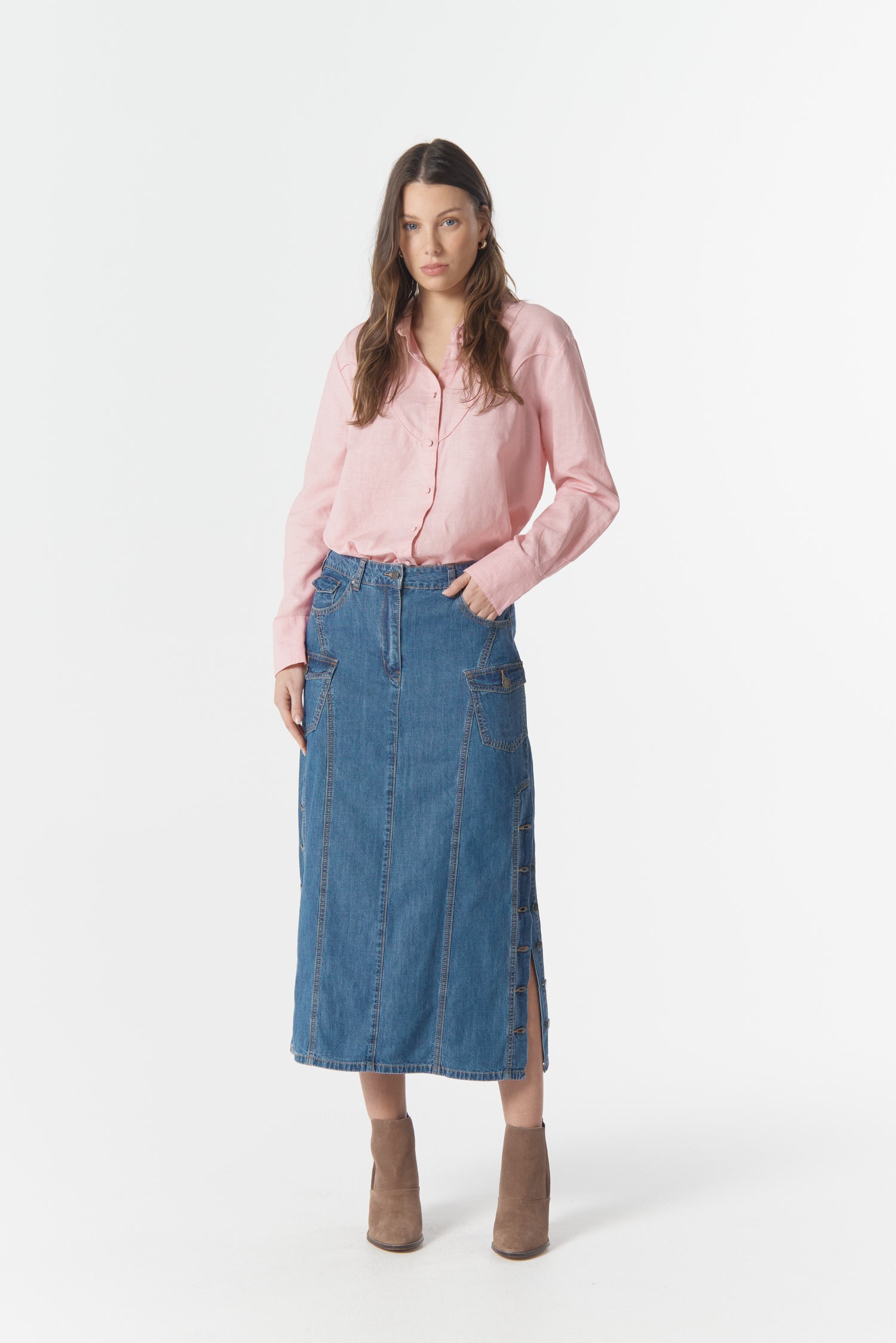 cloth+paper+scissors Bottoms High Road Denim Skirt - Denim Blue