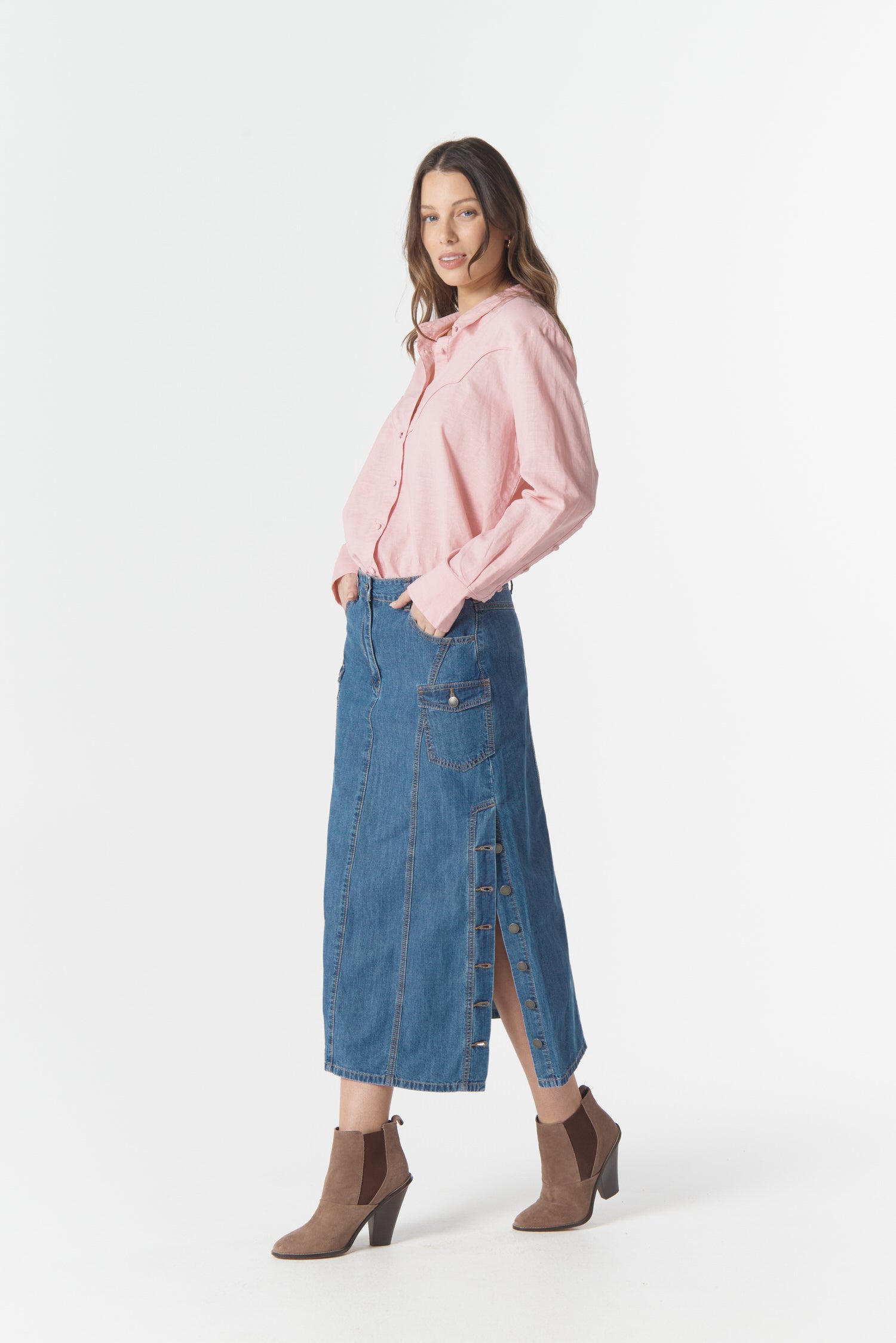 cloth+paper+scissors Bottoms High Road Denim Skirt - Denim Blue