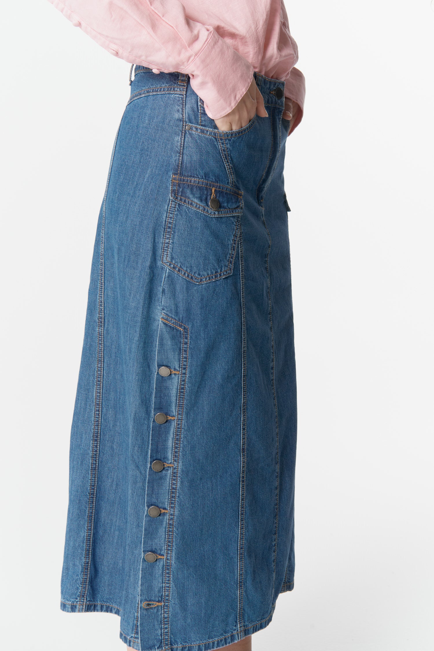 cloth+paper+scissors Bottoms High Road Denim Skirt - Denim Blue