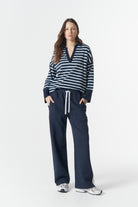 cloth+paper+scissors Bottoms Track Stripe Trackie - Parisian Navy/White