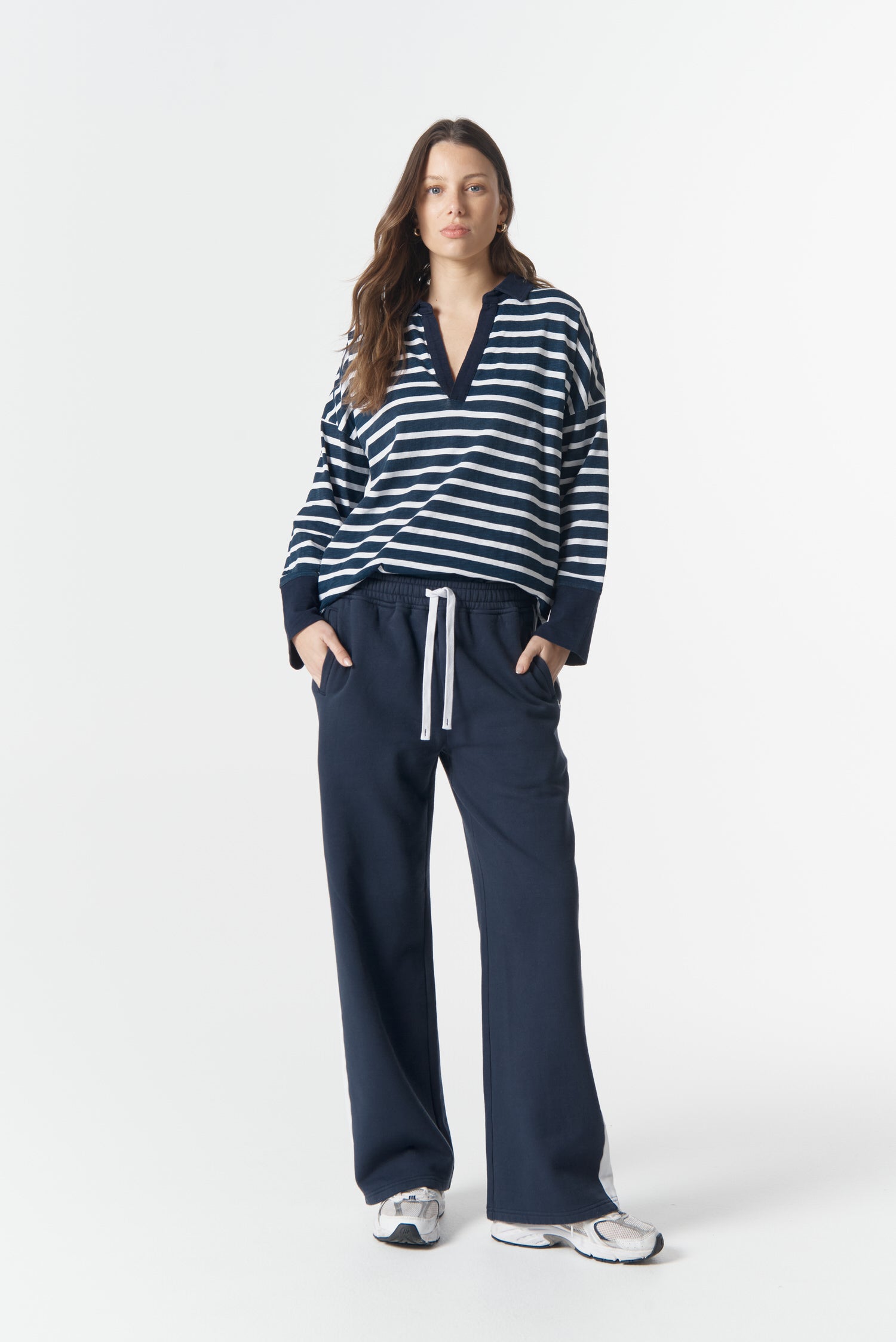 cloth+paper+scissors Bottoms Track Stripe Trackie - Parisian Navy/White