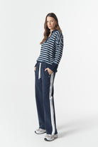 cloth+paper+scissors Bottoms Track Stripe Trackie - Parisian Navy/White