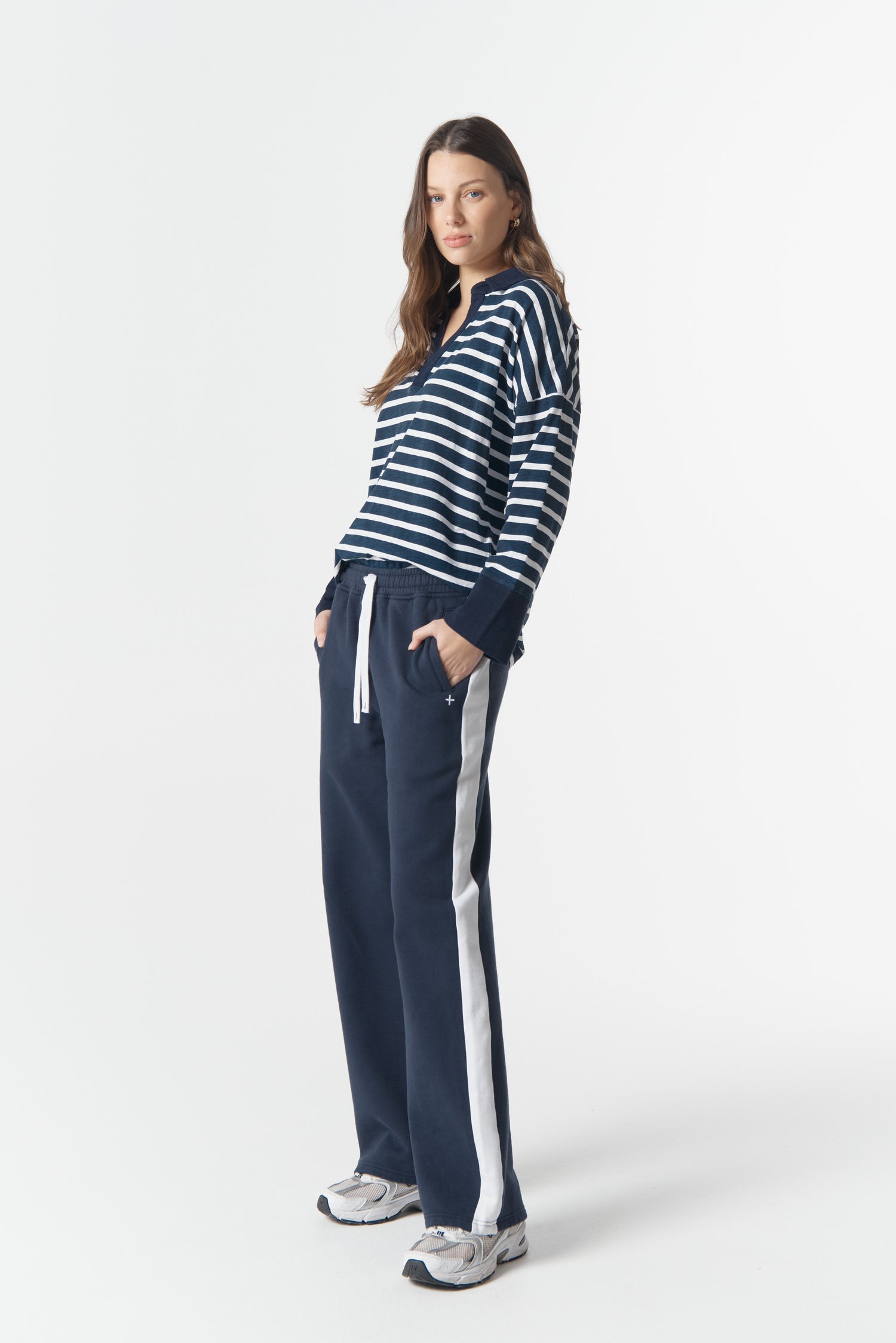 cloth+paper+scissors Bottoms Track Stripe Trackie - Parisian Navy/White