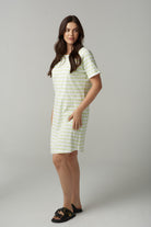 cloth+paper+scissors Dresses The Stripe Cotton Tee Shirt Dress - White/Lime