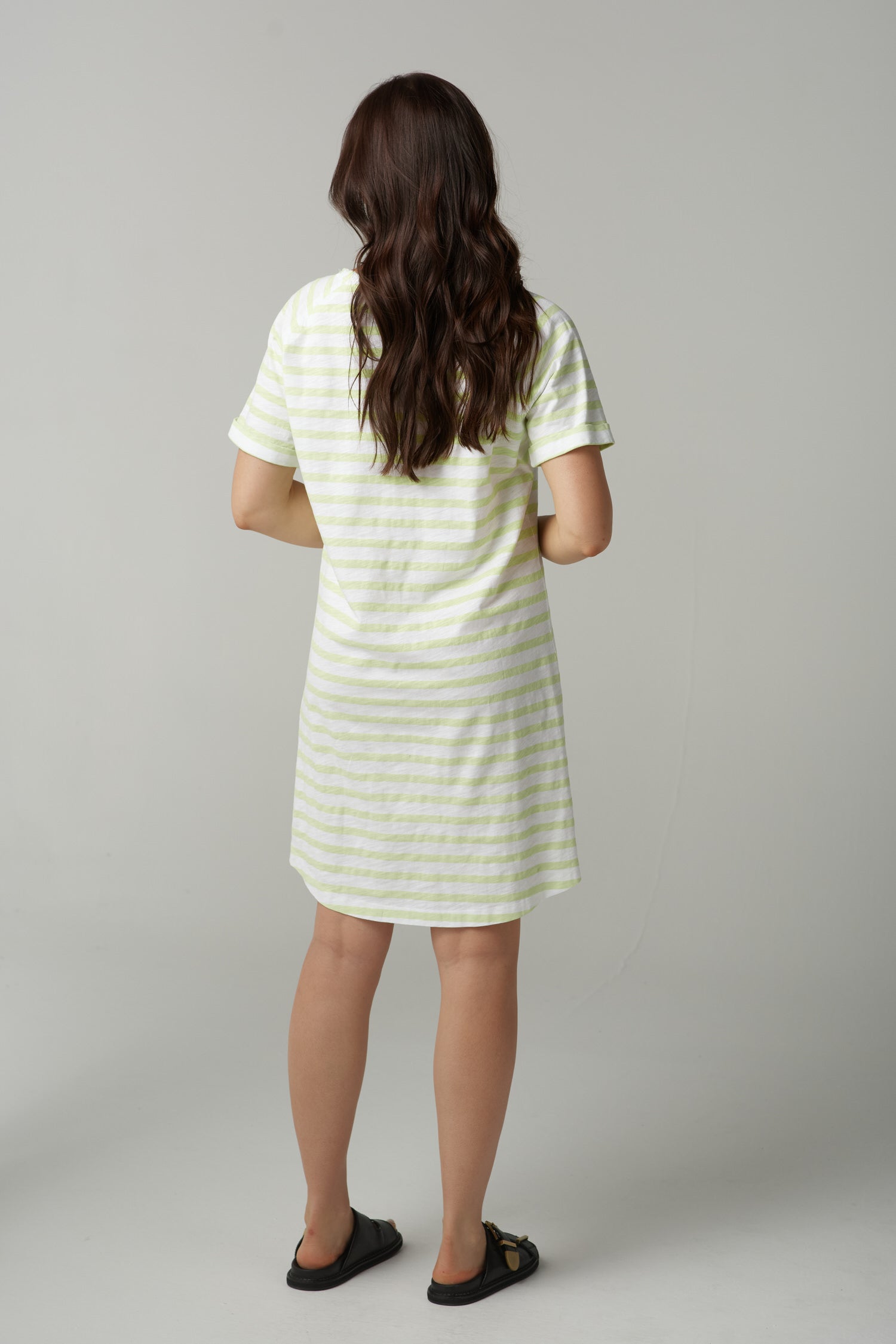 cloth+paper+scissors Dresses The Stripe Cotton Tee Shirt Dress - White/Lime