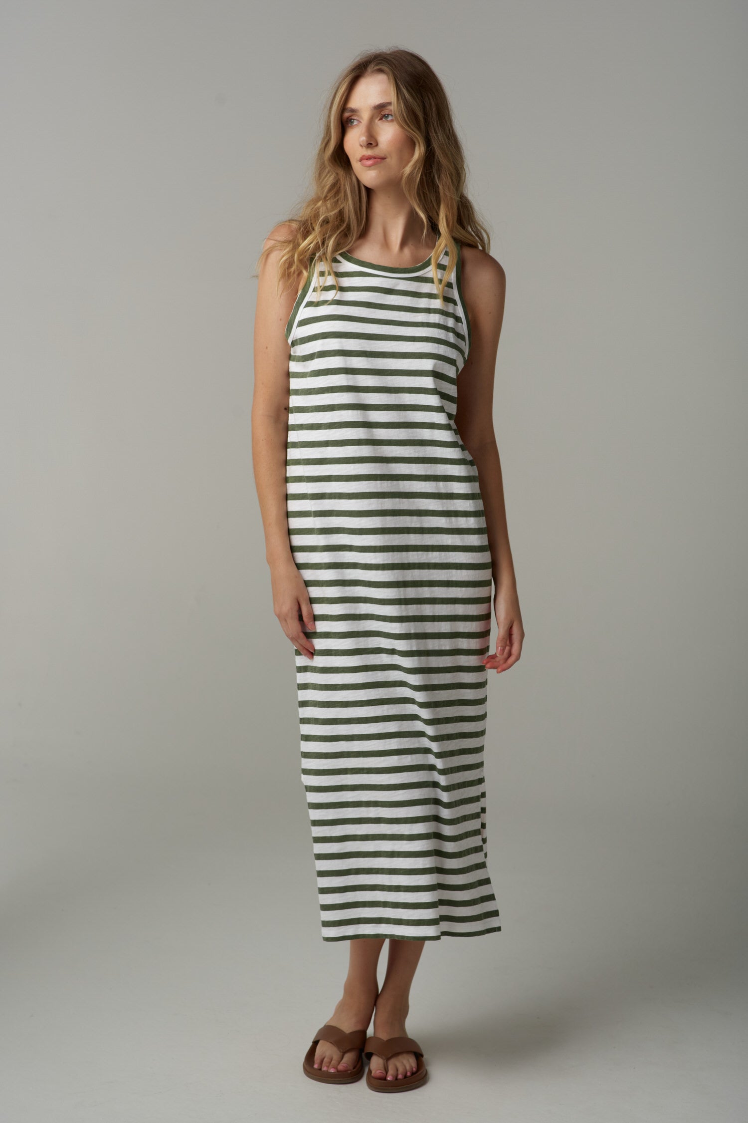 Riverfolk Cotton Tank Dress - White/Fairway Green by cloth+paper+scissors. Timeless women’s fashion using natural fibres and classic shapes